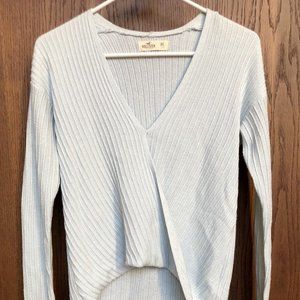 Hollister Women's Sweater Ribbed Wrapped XS Light Blue Lightweight Soft Cotton